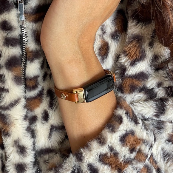 Gold Fitbit Luxe Leather Band Bronze Brown Slim Strap Women Jewelry Bracelet main image 5